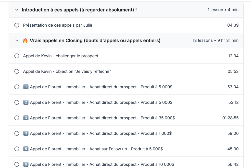 exemples appels de closing